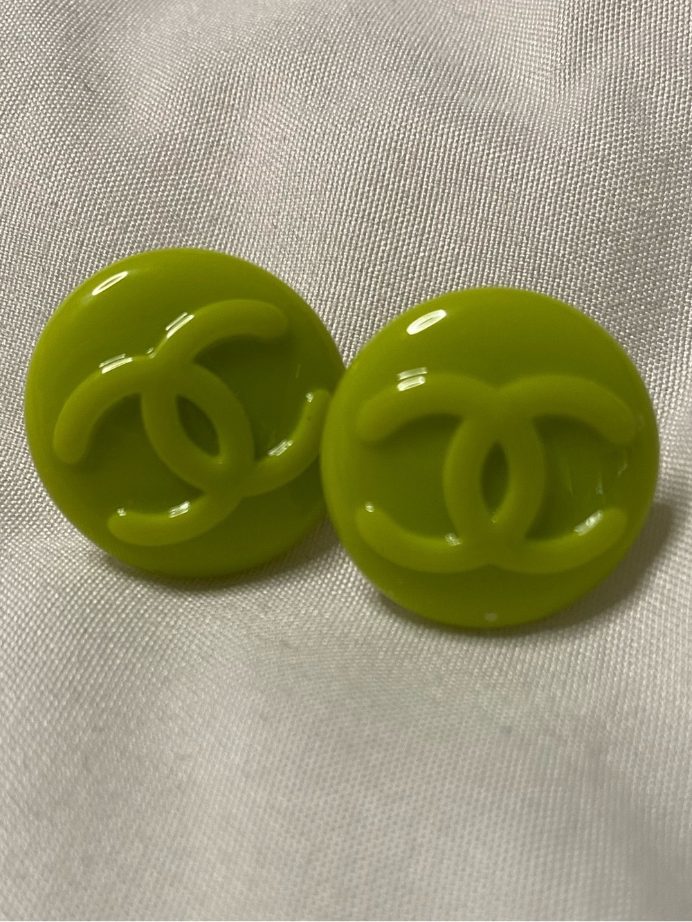 Double C Vintage Green Resin Round Logo Stud Earrings